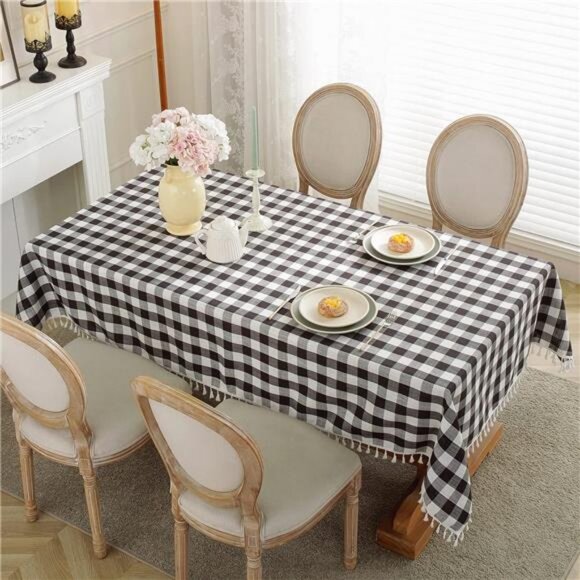 Farmhouse Tablecloth Square Checkered Buffalo Plaid Cottage Decor Table Cover - Picture 2 of 4